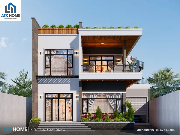 Mẫu nhà mái bằng 2 tầng