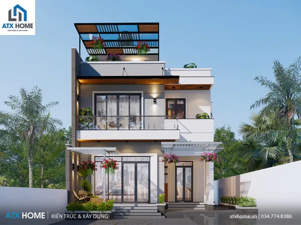 Mẫu nhà mái bằng 2 tầng