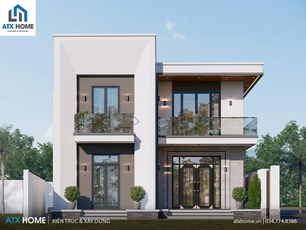 Mẫu nhà mái bằng 2 tầng