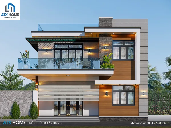 Mẫu nhà mái bằng 2 tầng