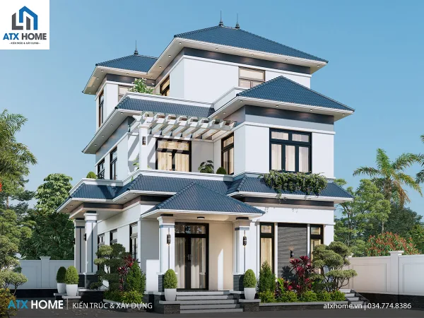 Mẫu nhà mái Nhật 3 tầng