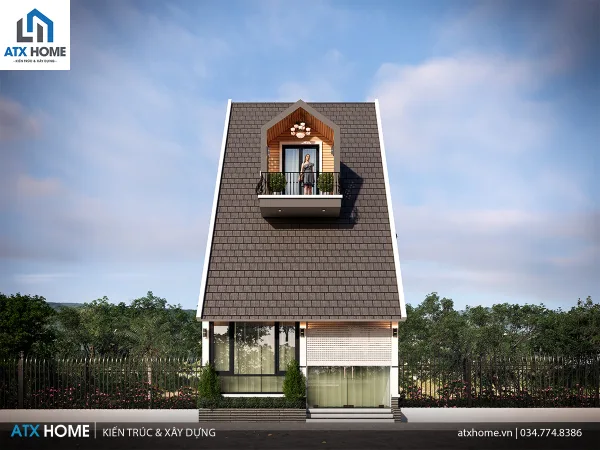 mẫu nhà mái lệch 3 tầng