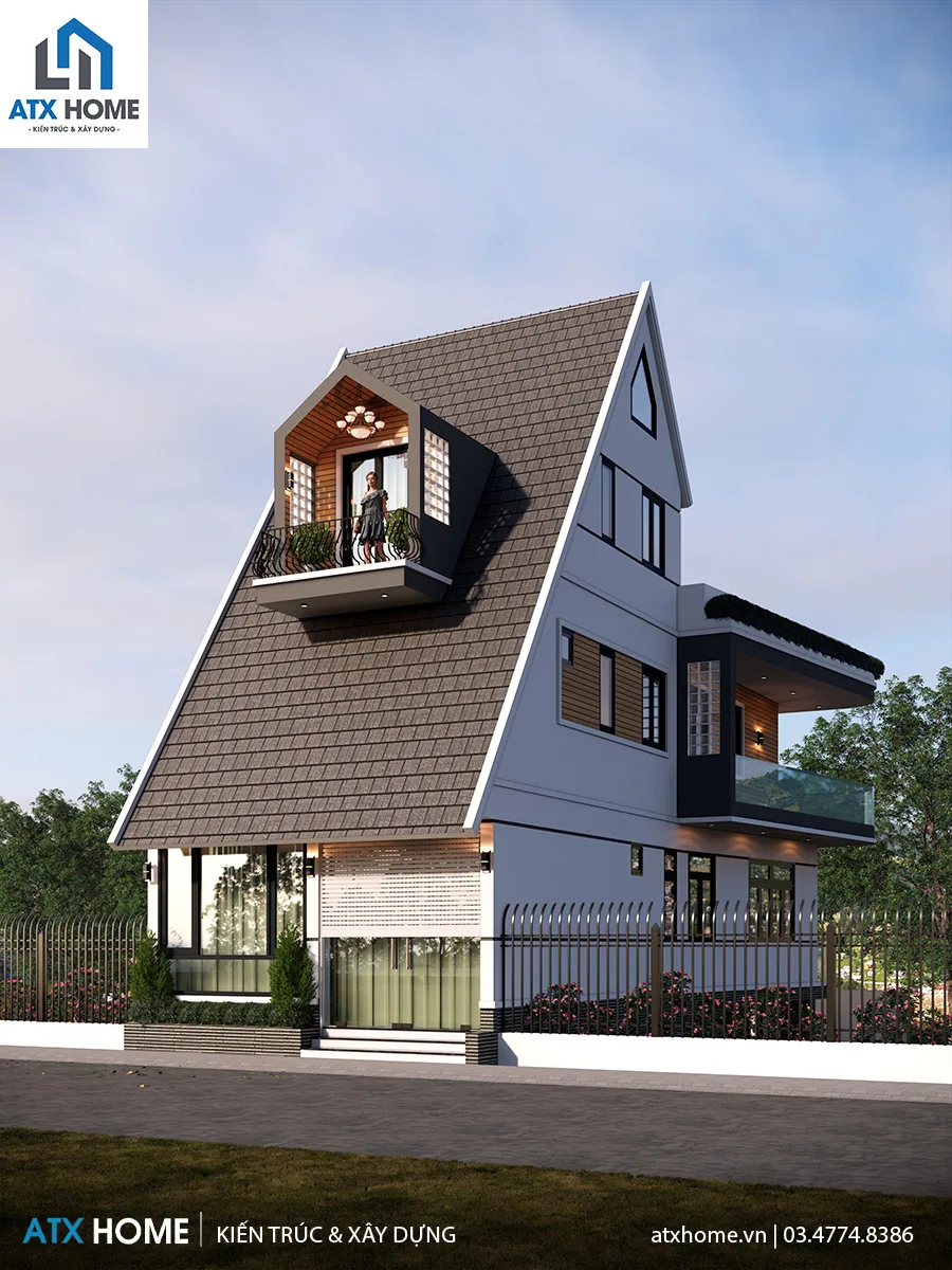 mẫu nhà mái lệch 3 tầng