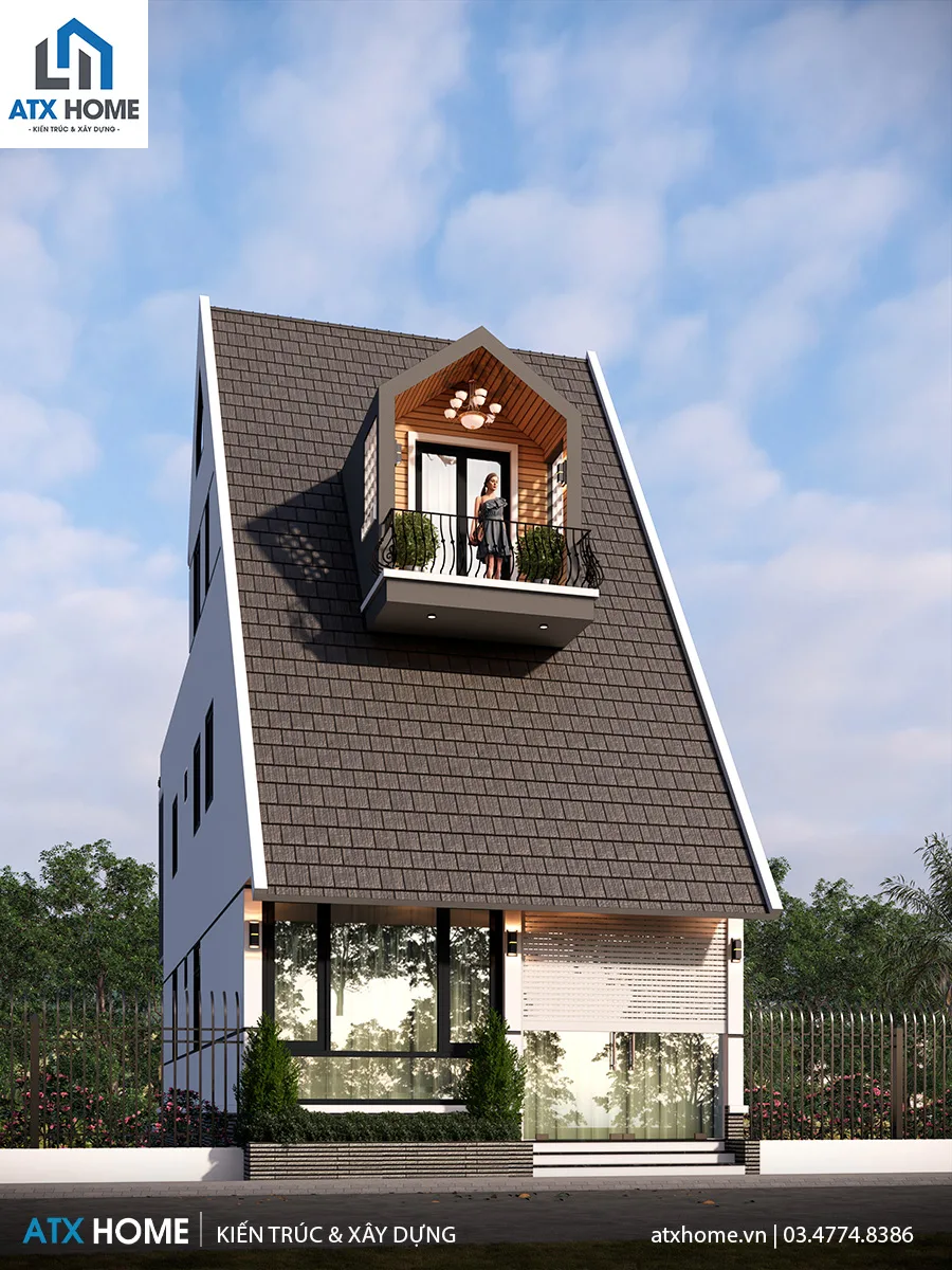 mẫu nhà mái lệch 3 tầng