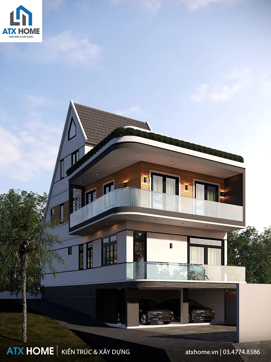 mẫu nhà mái lệch 3 tầng