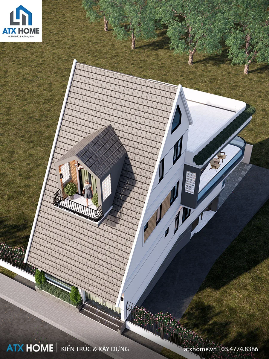 mẫu nhà mái lệch 3 tầng