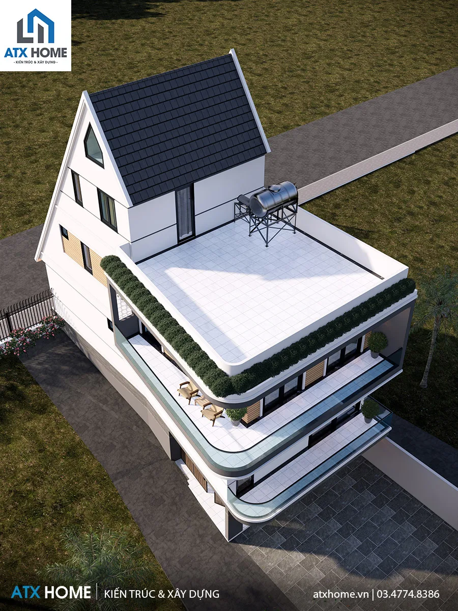 mẫu nhà mái lệch 3 tầng