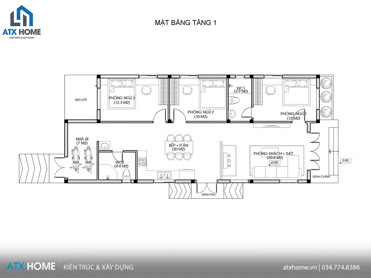 mẫu nhà mái lệch 1 tầng